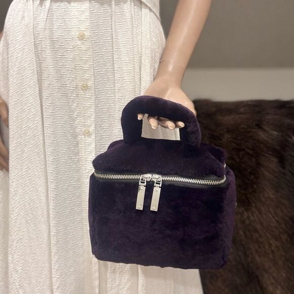 Purple Genuine Shearling Leather Handmade Box Bag/Cosmetics Case/Crossbody Bag - Picture 3 of 14